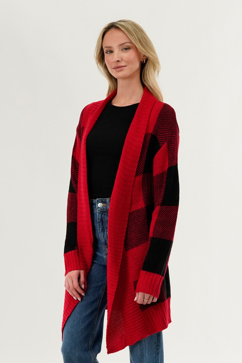 Canada Weather Gear Plaid Fold Over Wrap Cardigan - Red - Womens Cardigans - Canada Weather Gear