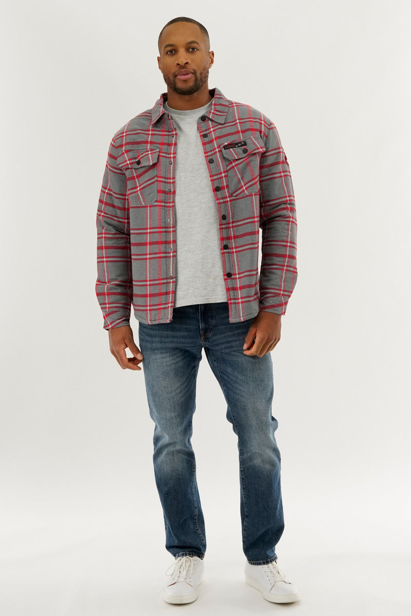 Canada Weather Gear Plaid Plush Lined Lightweight Jacket - Grey - Mens Lightweight Jackets - Canada Weather Gear