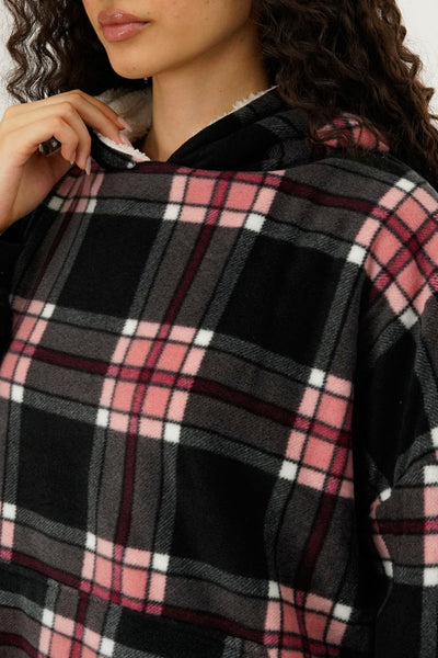 Canada Weather Gear Plaid Oversided Hooded Pajama Top - Black - Womens Pajamas - Canada Weather Gear