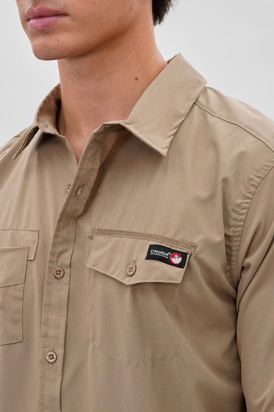 Canada Weather Gear Adventure Bound Utility Roll Up Sleeve Casual Shirt - Beige - Mens Casual Shirts - Canada Weather Gear