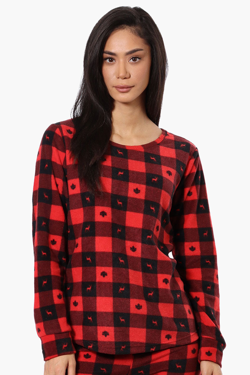 Canada Weather Gear Plaid Crewneck Pajama Top - Red - Womens Pajamas - Canada Weather Gear