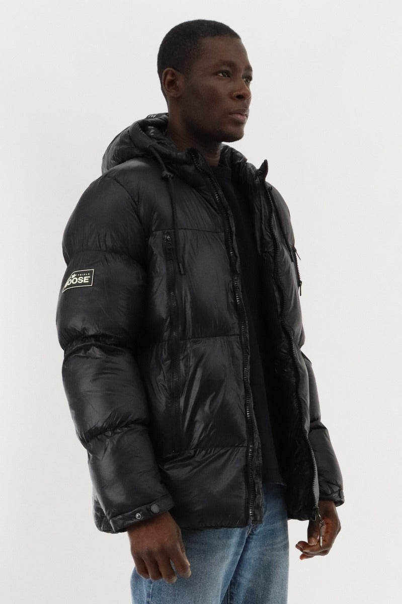 Super Triple Goose Shiny Puffer Parka Jacket - Black - Mens Parka Jackets - Canada Weather Gear