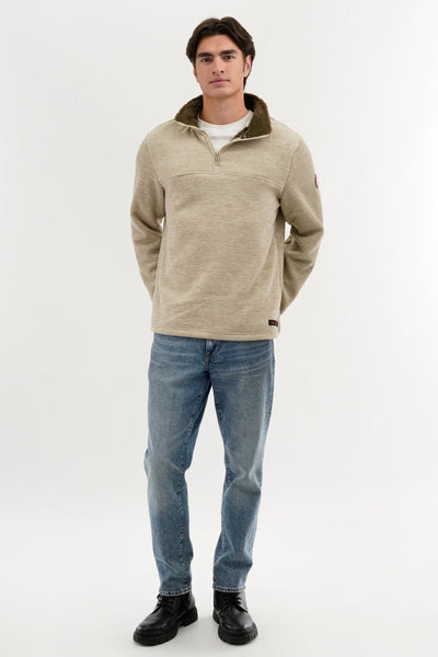 Canada Weather Gear Sherpa Lined 1/4 Zip Pullover Sweater - Beige - Mens Pullover Sweaters - Canada Weather Gear