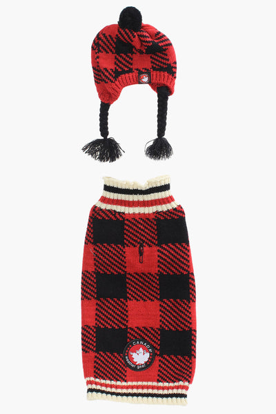 Canada Weather Gear Pom Hat Sweater Pet Set - Red - Pet Accessories - Canada Weather Gear