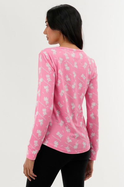 Canada Weather Gear Dog Print Henley Pajama Top - Pink - Womens Pajamas - Canada Weather Gear