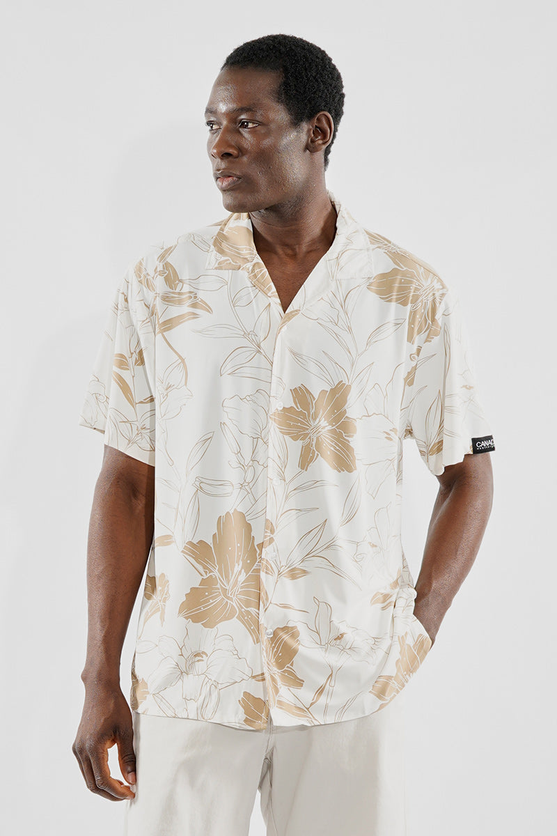 Canada Weather Gear Travel Collection Floral Button Up Casual Shirt - Cream - Mens Casual Shirts - Canada Weather Gear