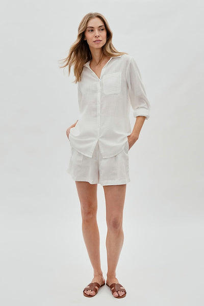 Super Triple Goose Vintage Textured Button Up Shirt - White - Womens Shirts & Blouses - Canada Weather Gear