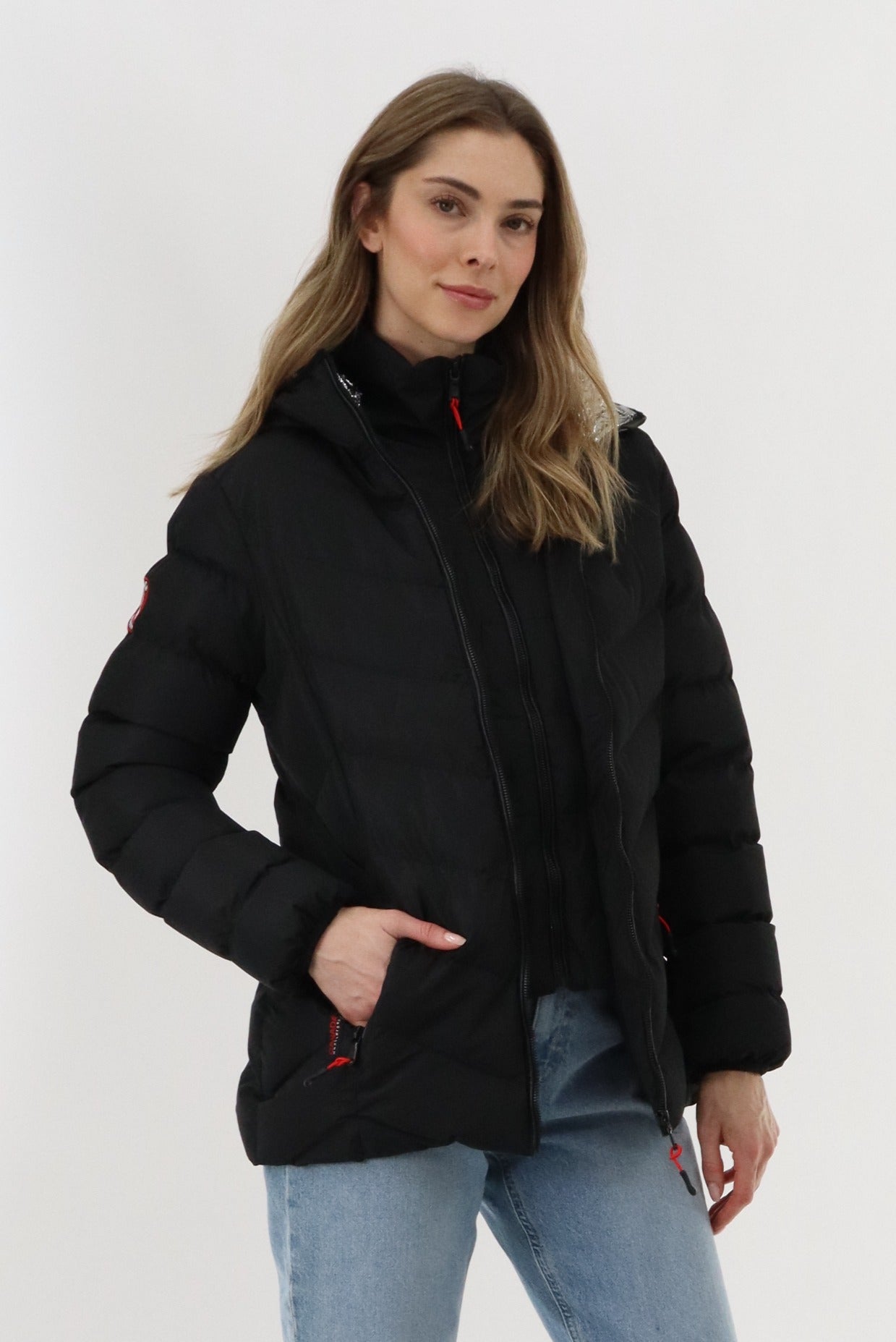 Canada Weather Gear Quilted Puffer Double Zip Bomber Jacket - Black - Womens Bomber Jackets - Canada Weather Gear