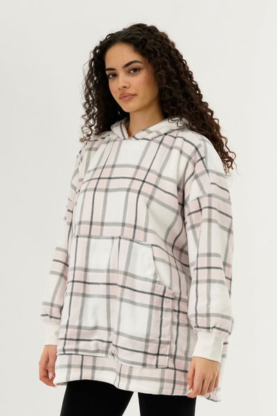 Canada Weather Gear Plaid Oversided Hooded Pajama Top - Blush - Womens Pajamas - Canada Weather Gear