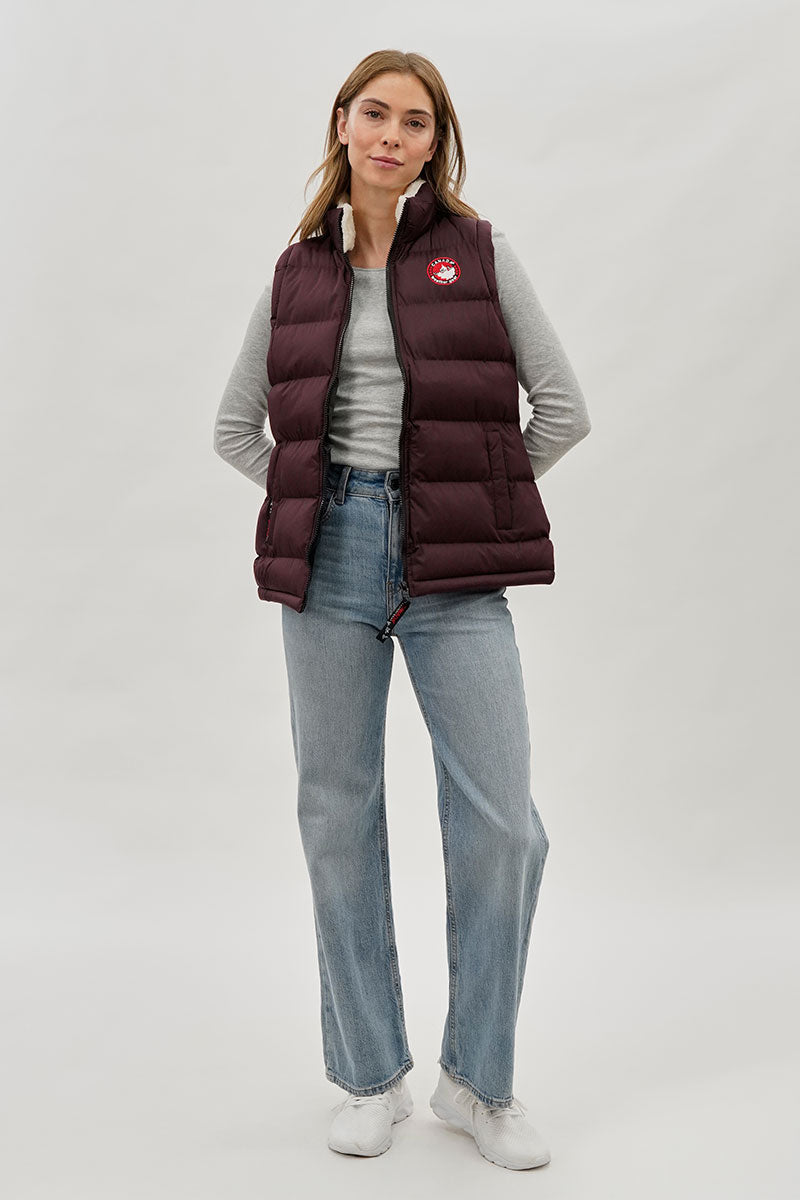 Canada Weather Gear Fleece Lined Collar Puffer Vest - Burgundy