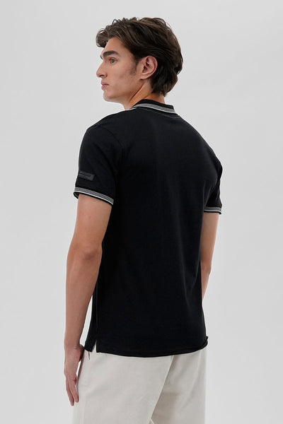 Canada Weather Gear Vintage 1/4 Zip Colour Block Polo Shirt - Black - Mens Polo Shirts - Canada Weather Gear