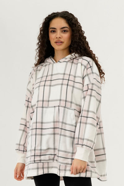 Canada Weather Gear Plaid Oversided Hooded Pajama Top - Blush - Womens Pajamas - Canada Weather Gear