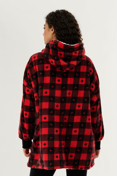 Canada Weather Gear Plaid Oversided Hooded Pajama Top - Red - Womens Pajamas - Canada Weather Gear