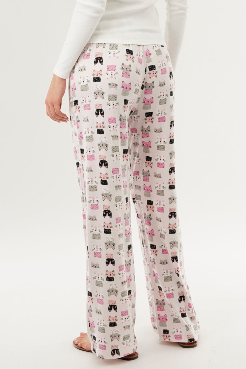 Canada Weather Gear Cat Print Wide Let Pajama Pants - Blush - Womens Pajamas - Canada Weather Gear