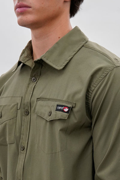 Canada Weather Gear Adventure Bound Utility Roll Up Sleeve Casual Shirt - Olive - Mens Casual Shirts - Canada Weather Gear