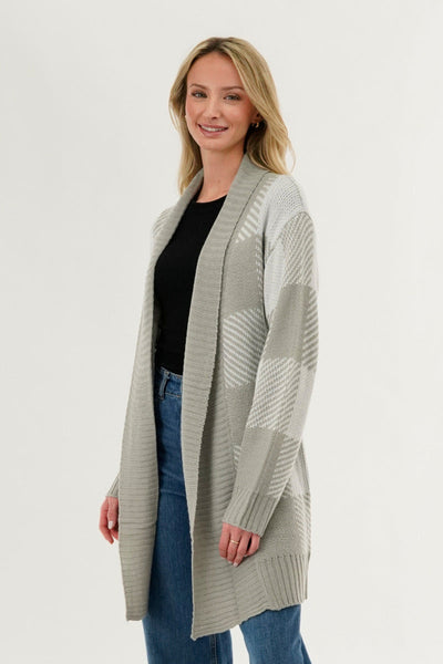 Canada Weather Gear Plaid Fold Over Wrap Cardigan - Grey - Womens Cardigans - Canada Weather Gear