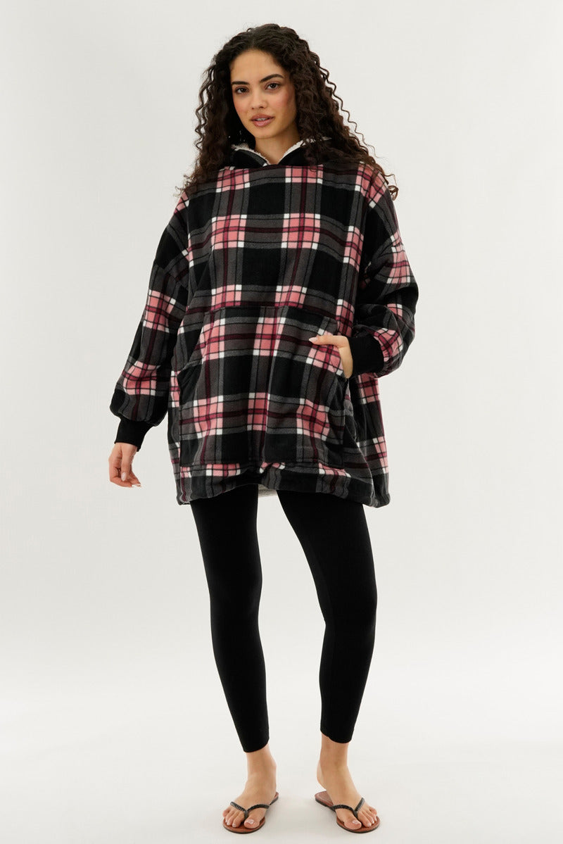 Canada Weather Gear Plaid Oversided Hooded Pajama Top - Black - Womens Pajamas - Canada Weather Gear