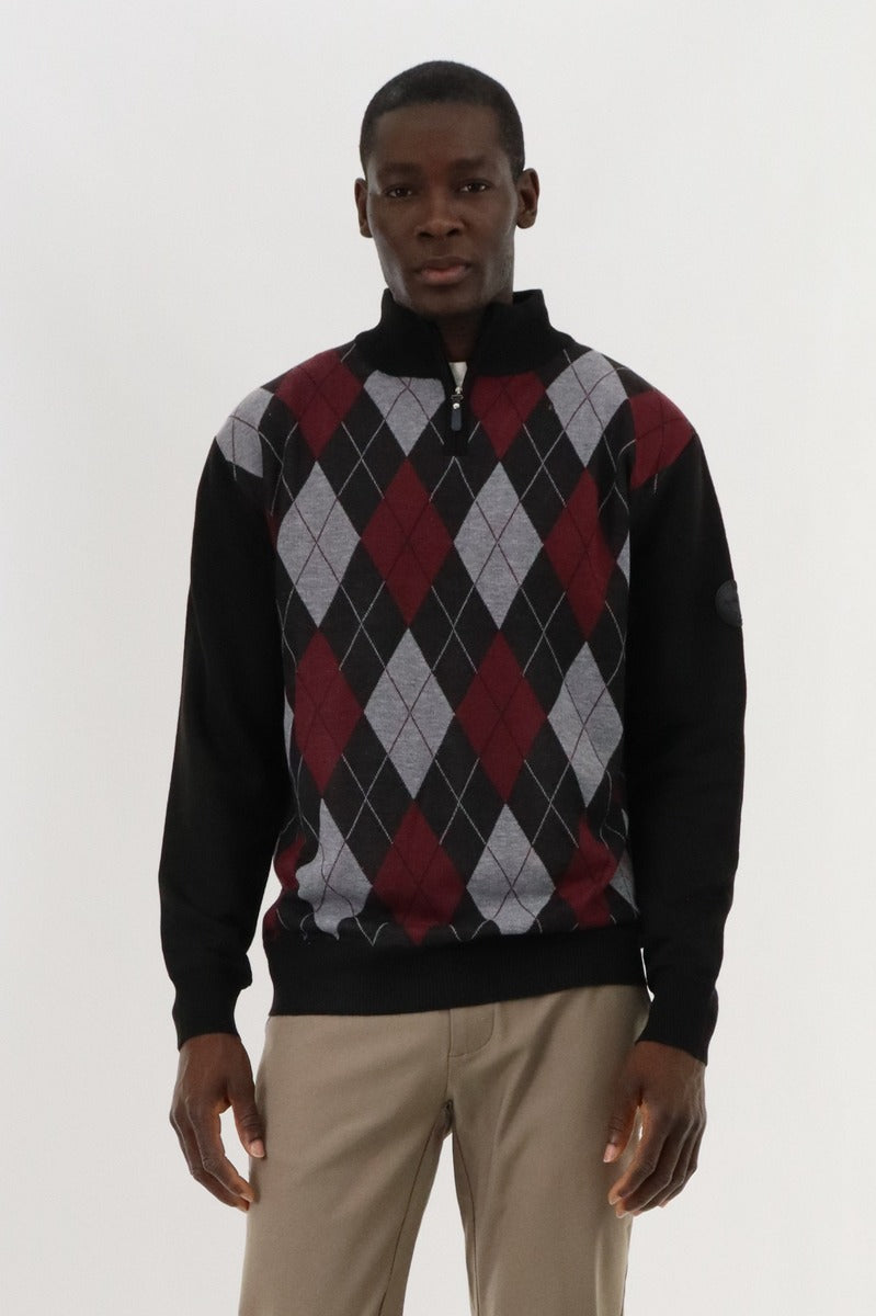 Canada Weather Gear 1/4 Zip Argyle Pullover Sweater - Burgundy - Mens Pullover Sweaters - Canada Weather Gear