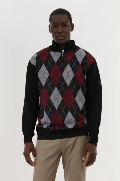 Canada Weather Gear 1/4 Zip Argyle Pullover Sweater - Burgundy - Mens Pullover Sweaters - Canada Weather Gear