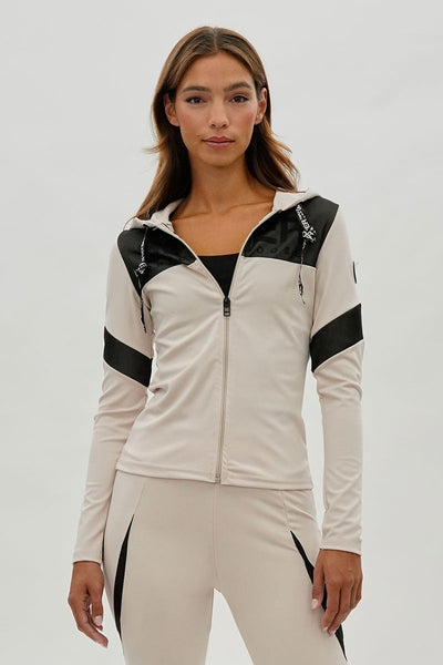 Super Triple Goose Zip Up Mesh Detail Hoodie - Beige - Womens Hoodies & Sweatshirts - Canada Weather Gear
