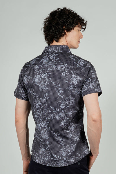 Canada Weather Gear Travel Collection Floral Button Up Casual Shirt - Black
