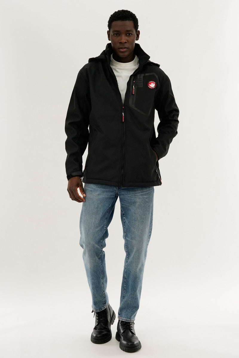 Canada Weather Gear Soft Shell Hooded Lightweight Jacket - Black - Mens Lightweight Jackets - Canada Weather Gear