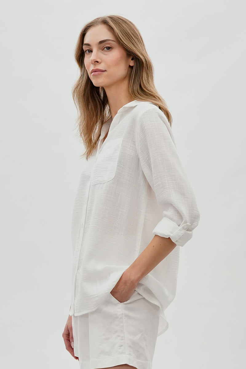 Super Triple Goose Vintage Textured Button Up Shirt - White - Womens Shirts & Blouses - Canada Weather Gear