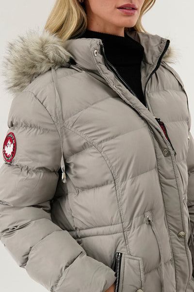 Canada Weather Gear Tie Waist Puffer Parka Jacket - Grey - Womens Parka Jackets - Canada Weather Gear