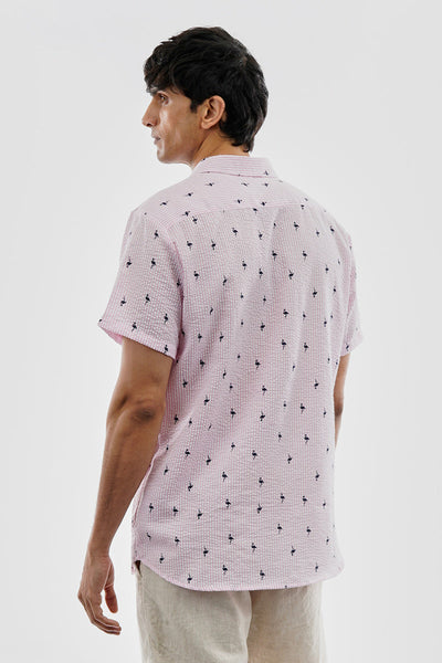 Canada Weather Gear Vintage Striped Flamingo Pattern Button Up Casual Shirt - Pink - Mens Casual Shirts - Canada Weather Gear