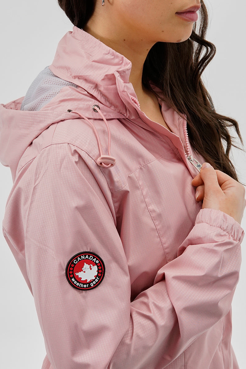 Canada Weather Gear Long Hooded Lightweight Jacket - Pink - Womens Lightweight Jackets - Canada Weather Gear