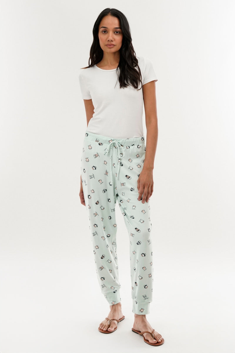 Canada Weather Gear Coffee Print Tie Waist Pajama Pants - Mint - Womens Pajamas - Canada Weather Gear