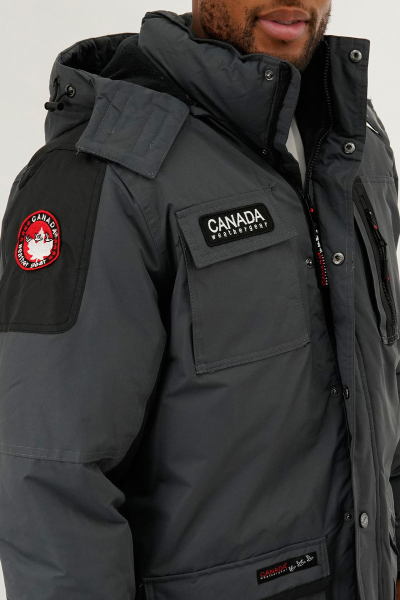 Canada Weather Gear Faux Fur Lined Arctic Parka Jacket - Grey - Mens Parka Jackets - Canada Weather Gear