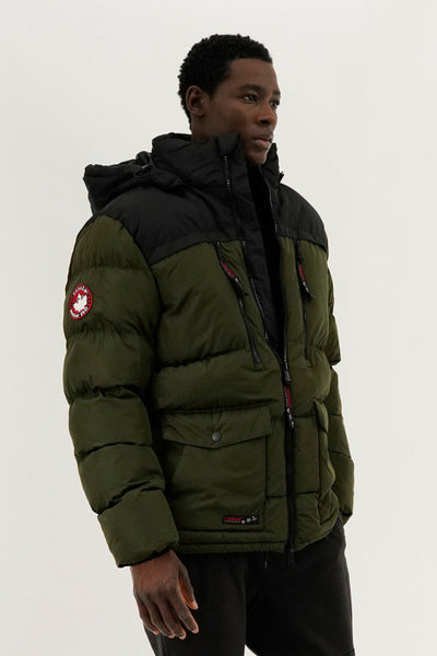 Canada Weather Gear Colour Block Puffer Bomber Jacket - Olive - Mens Bomber Jackets - Canada Weather Gear