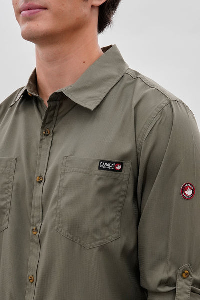 Canada Weather Gear Utility Ripstop Casual Shirt - Olive - Mens Casual Shirts - Canada Weather Gear