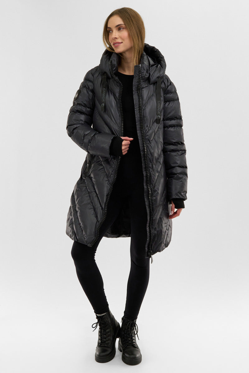 Canada Weather Gear Chevron Quilted Long Parka Jacket - Black - Womens Parka Jackets - Canada Weather Gear