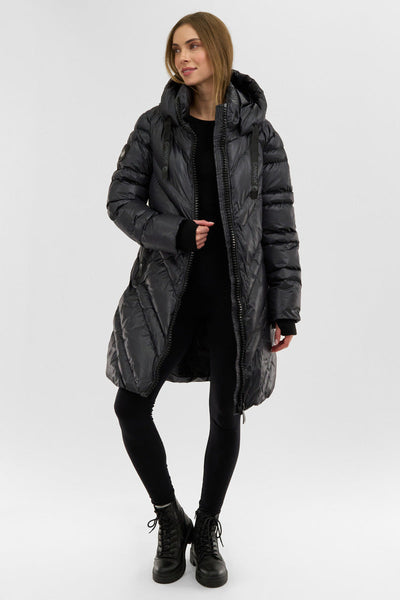 Canada Weather Gear Chevron Quilted Long Parka Jacket - Black - Womens Parka Jackets - Canada Weather Gear