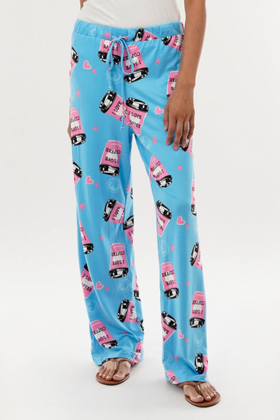 Canada Weather Gear Coffee Print Wide Leg Pajama Pants - Blue - Womens Pajamas - Canada Weather Gear