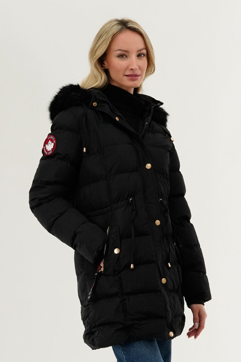Canada Weather Gear Tie Waist Puffer Parka Jacket - Black - Womens Parka Jackets - Canada Weather Gear