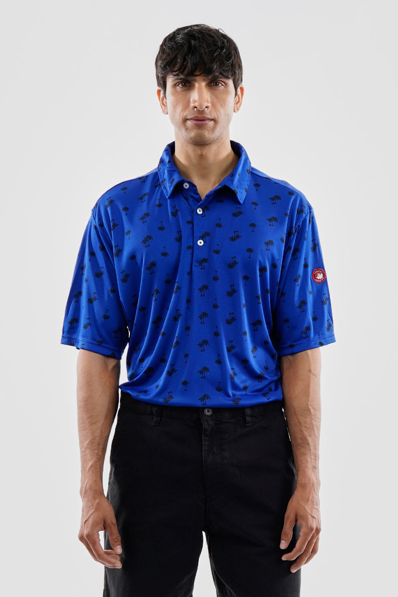 Canada Weather Gear Performance Palm Tree Pattern Polo Shirt - Blue - Mens Polo Shirts - Canada Weather Gear