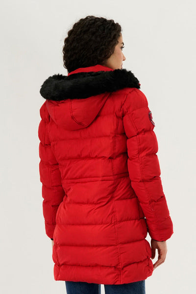 Canada Weather Gear Tie Waist Puffer Parka Jacket - Red - Womens Parka Jackets - Canada Weather Gear