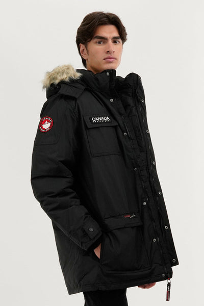Canada Weather Gear Faux Fur Lined Arctic Parka Jacket - Black - Mens Parka Jackets - Canada Weather Gear