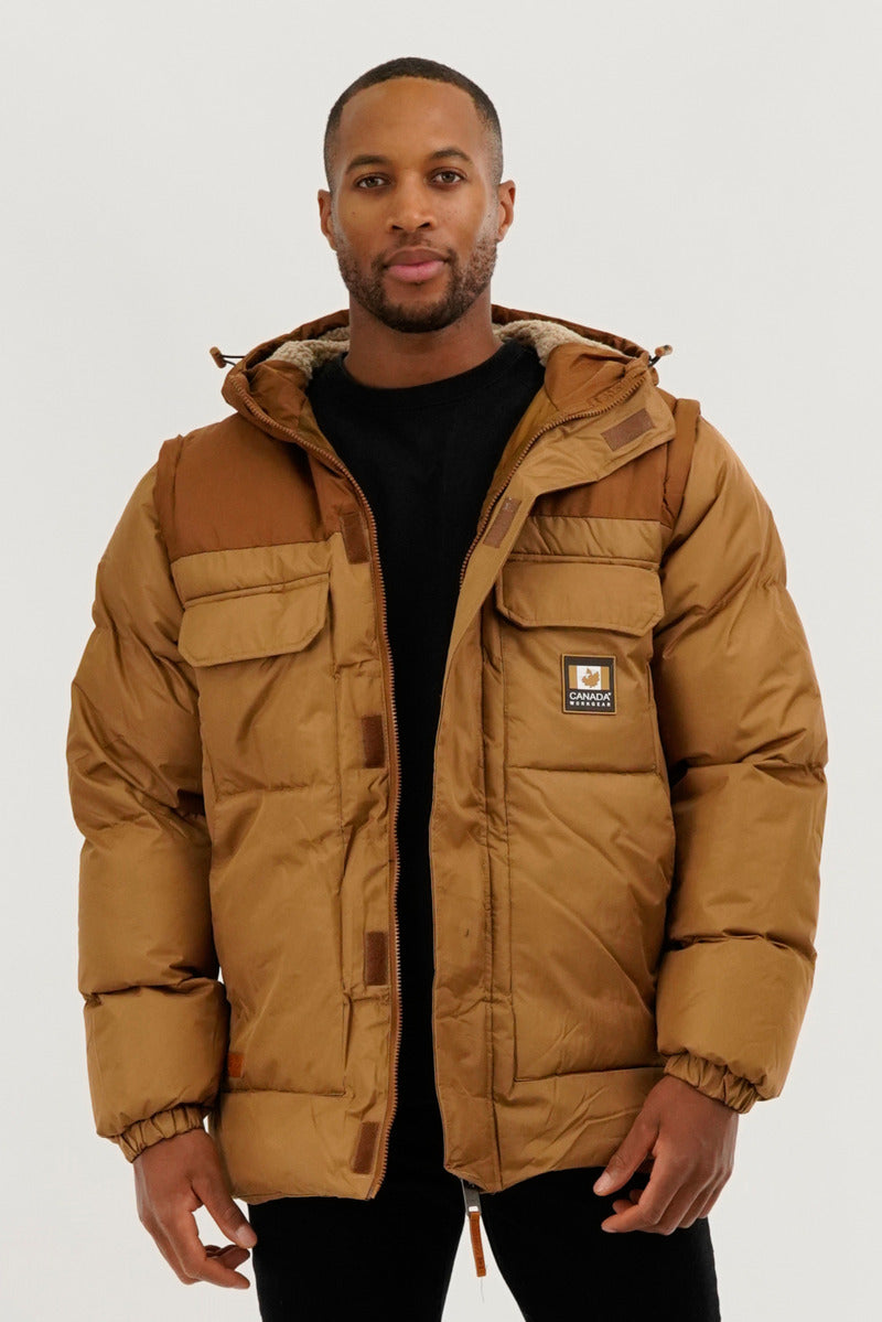 Canada Work Gear Removable Sleeve Parka Jacket - Camel - Mens Parka Jackets - Canada Weather Gear