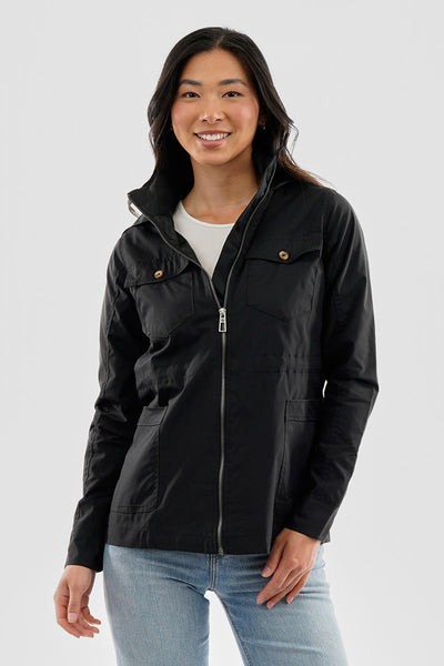 Canada Weather Gear Coated Microfibre Zip Up Lightweight Jacket - Black - Womens Lightweight Jackets - Canada Weather Gear