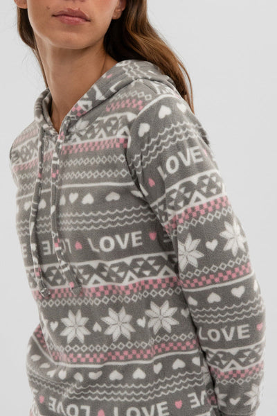Canada Weather Gear Festive Print Hooded Pajama Top - Grey - Womens Pajamas - Canada Weather Gear
