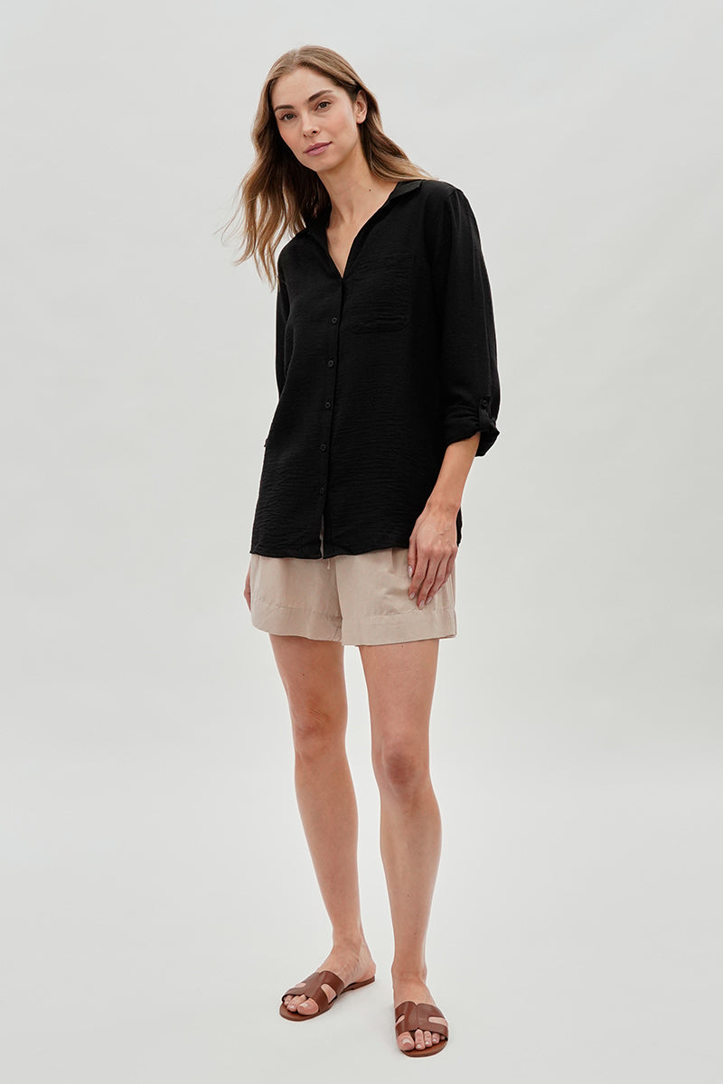 Super Triple Goose Vintage Textured Button Up Shirt - Black - Womens Shirts & Blouses - Canada Weather Gear
