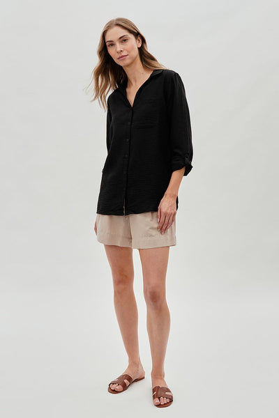 Super Triple Goose Vintage Textured Button Up Shirt - Black - Womens Shirts & Blouses - Canada Weather Gear