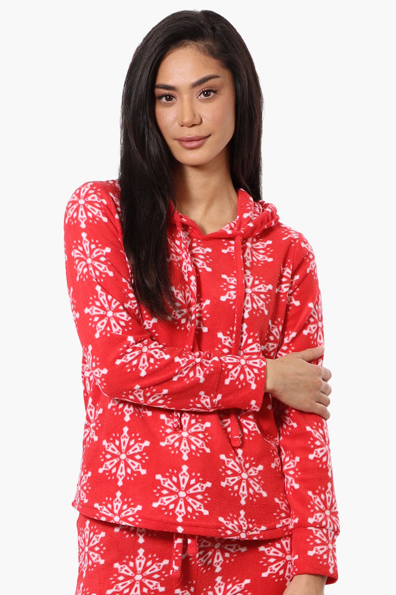 Canada Weather Gear Snowflake Pattern Hooded Pajama Top - Red - Womens Pajamas - Canada Weather Gear