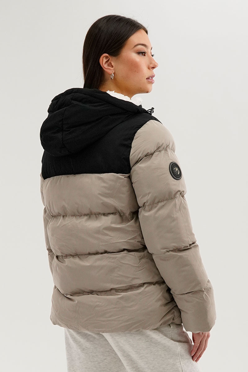 Super Triple Goose Colour Block Bomber Jacket - Beige - Womens Bomber Jackets - Canada Weather Gear
