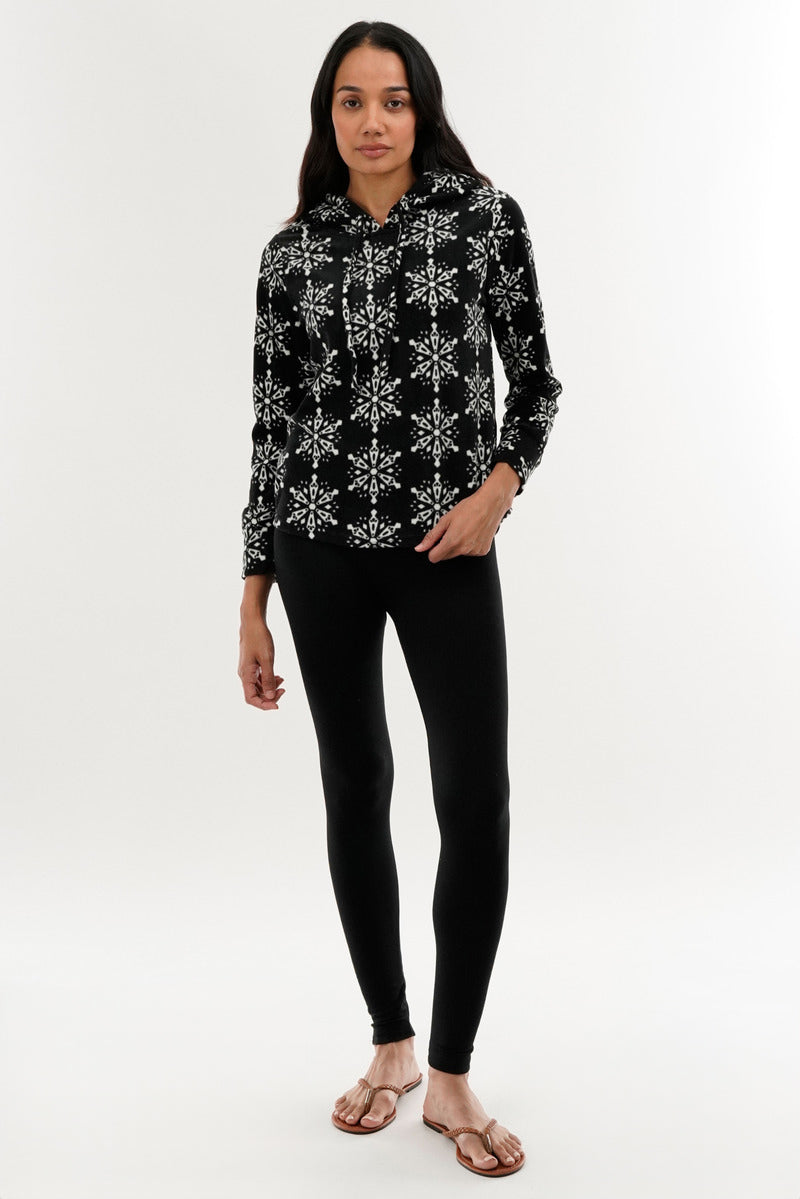 Canada Weather Gear Festive Print Hooded Pajama Top - Black - Womens Pajamas - Canada Weather Gear