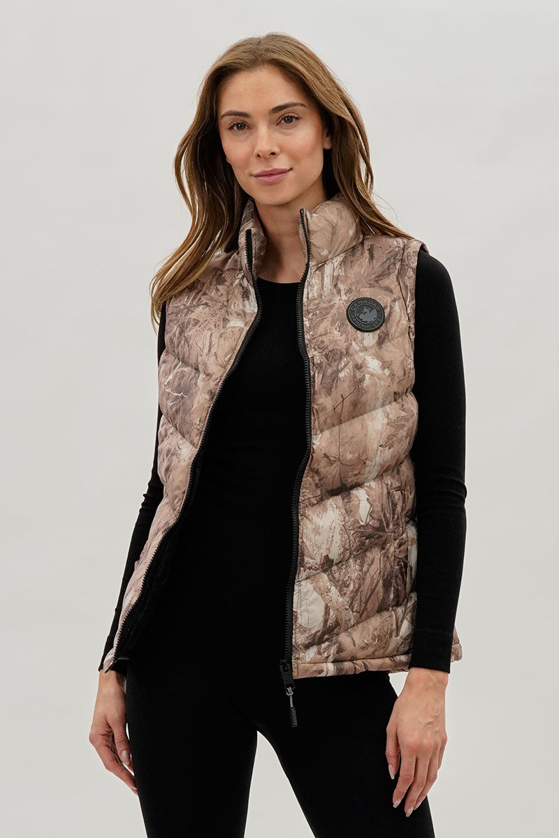 Canada Weather Gear Camo Print Chevron Puffer Vest - Brown